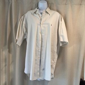 Ralph Lauren Mens Short Sleeve Button Down Shirt Cream Polo Pony Logo Cotton